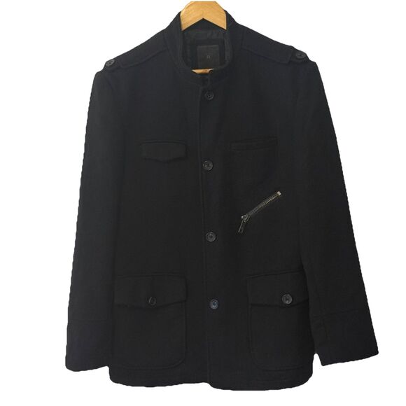 Jack & Jones Gas Wool Jacket Men’s L 180/100A Black Military Coat Wool Blend - Picture 2 of 10